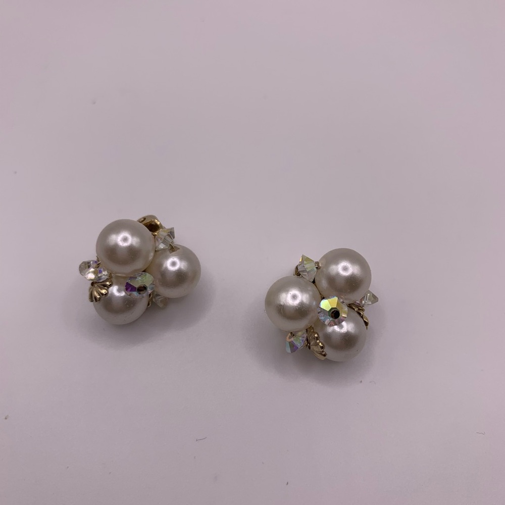 Sherman Pearl and Crystal Cluster Earrings for Christmas - Picture 6 of 6